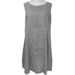 Piazza Del Tempio Linen Dress Taupe Sleeveless Lagenlook Raw Hem Italy M